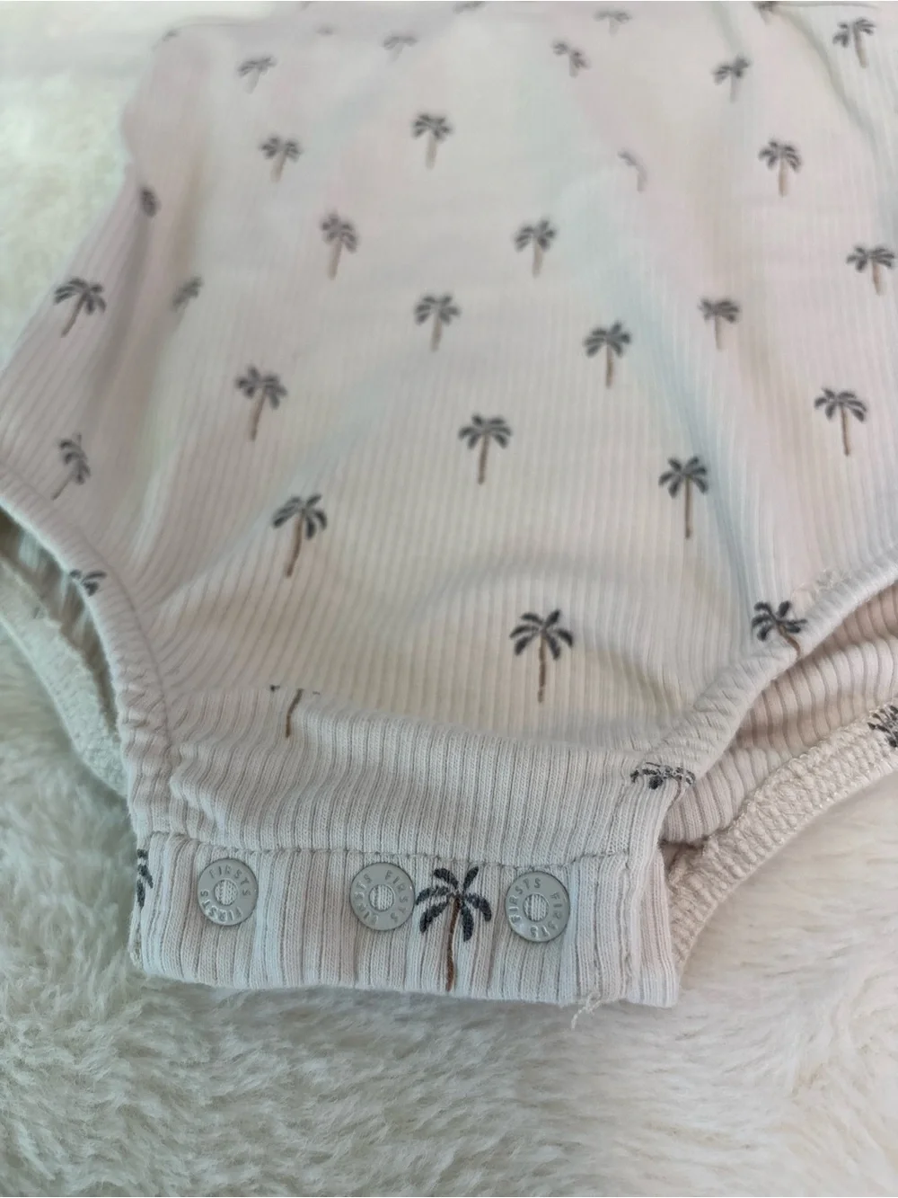 Sleeveless Ribbed Baby One-Piece in Light Cream with Palm Print